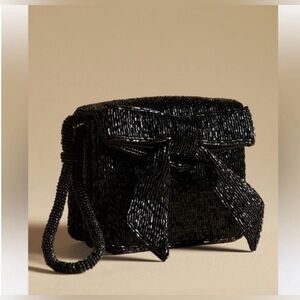 By Anthropologie Elegant Black Beaded Clutch With Bow